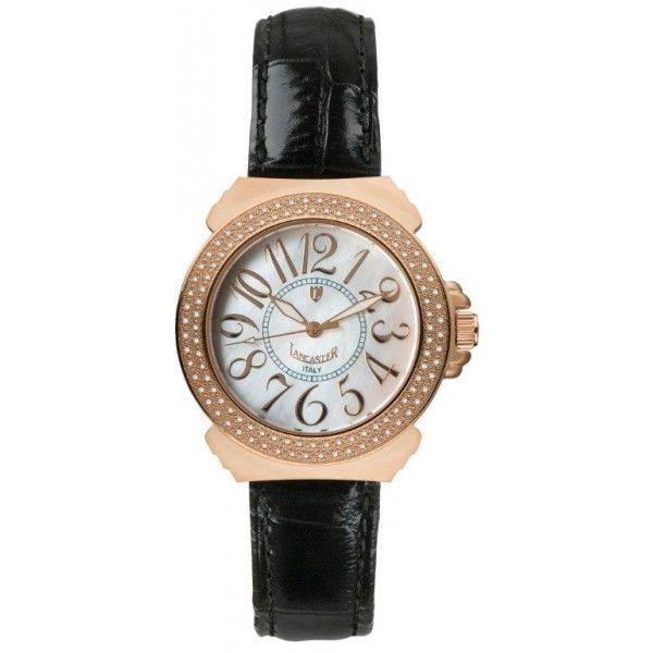 Lancaster Pillola Rosé Leather Stahl vergoldet Diamond 0,57ct Quarz Perlmutt 36mm UVP 1.050,- Neu