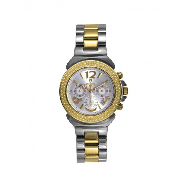 Lancaster Pillo Yellow Gold Bracelet Two Tone Diamond 0.86ct Quarz Chrono 38mm UPV 1.250.- Neu