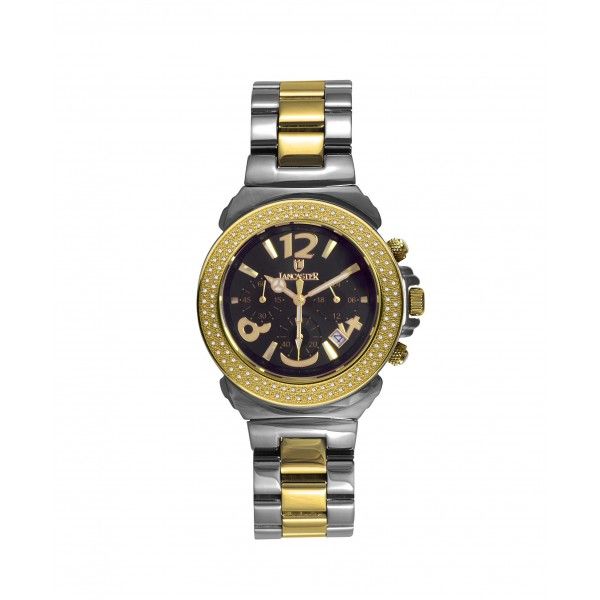 Lancaster Pillo Yellow Gold Bracelet Two Tone Diamond 0.86ct Quarz Chrono 38mm UPV 1.250.- Neu