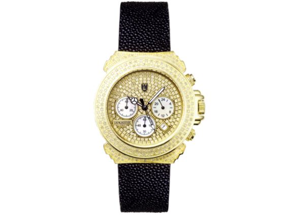 Lancaster Pillo Decò Stahl Gelbgold vergoldet Diamond 3,59ct Quarz Chrono 38mm UVP 4.390,- Neu
