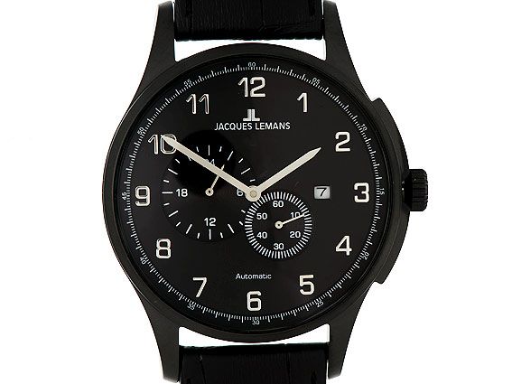 Jacques Lemans Zweite Zeitzone Stahl Black Automatik 44mm UVP 349,- Neu