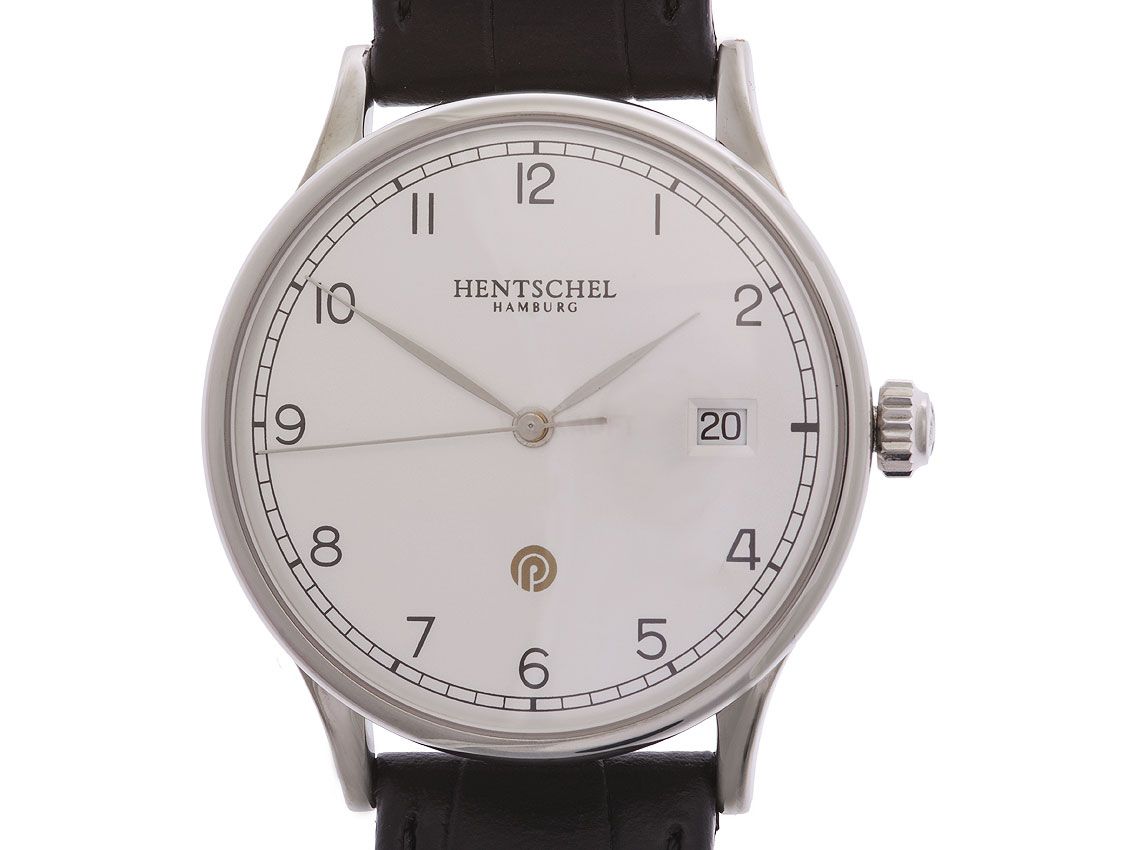Hentschel Bronze in Platin-Optik Automatik Date 36 mm wie Neu Box&Pap.