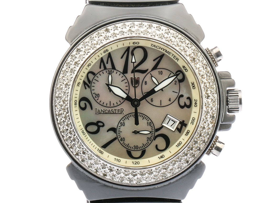 Lancaster Ceramic Chrono Stahl Diamond 0,94ct Perlmutt 38mm UVP 2.480,- Neu