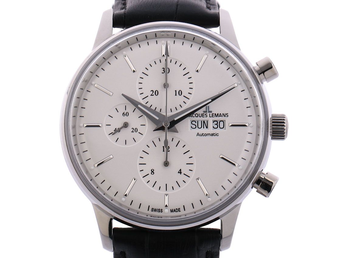 Jacques Lemans Classic Chronograph Stahl Automatik Lederband 44mm UVP 1.249,- Neu