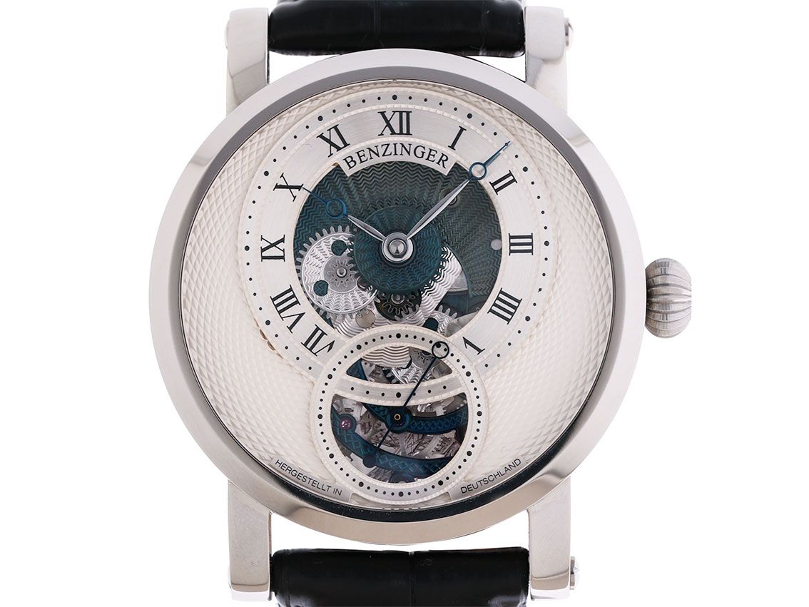 Benzinger Offene Subscription IV Stahl Handaufzug Lederband 42mm Skelettiert Unikat Ungetragen