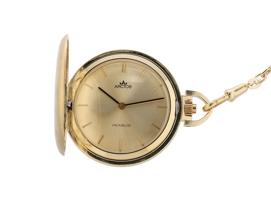 Arctos Taschenuhr Frackuhr inkl. Uhrenkette 14kt Gelbgold 48g Handaufzug 38mm Vintage Bj.1970