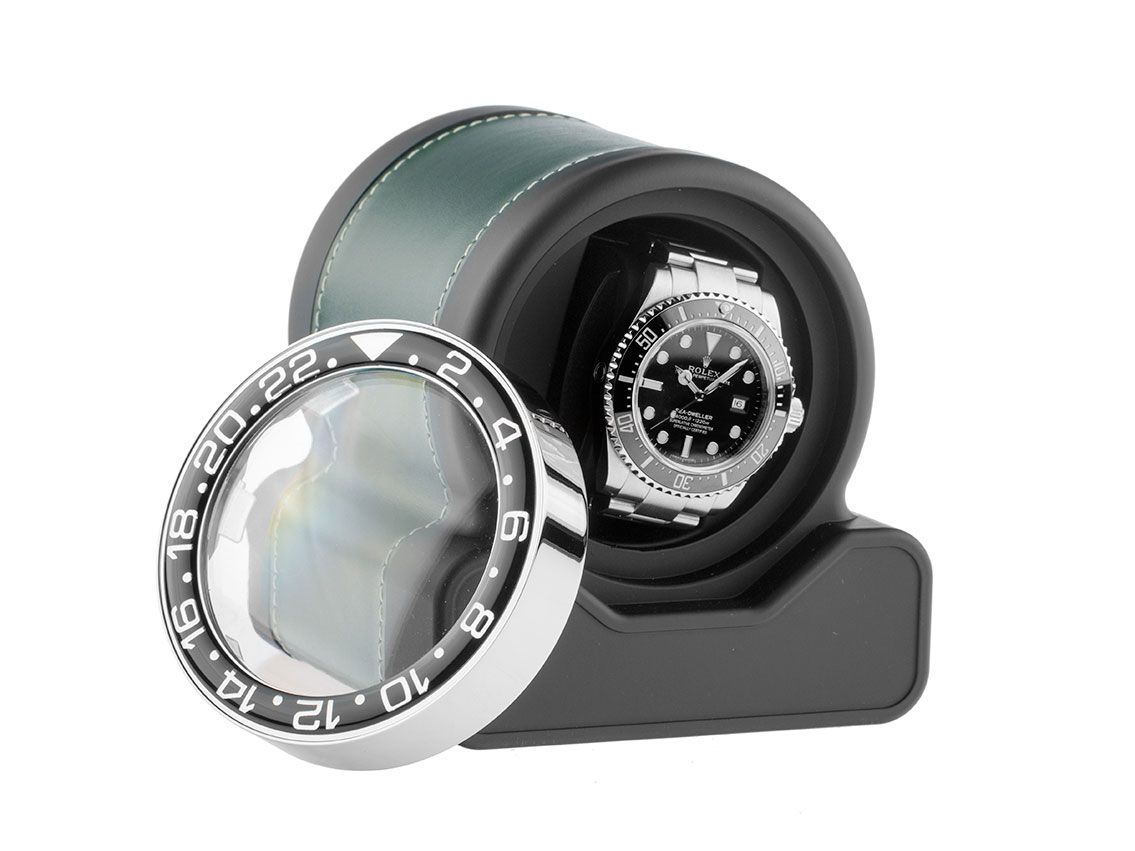 Scatola del Tempo Uhrenbeweger Rotor One Sport Green Leder 110x100x105mm Neu mit Zertifikat über 495,-€