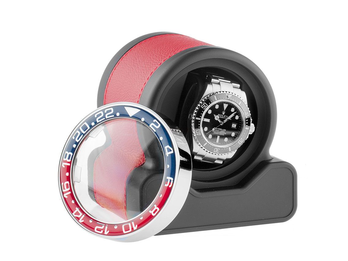 Scatola del Tempo Uhrenbeweger  Rotor One Sport Rot+ Rot/Blau  Leder 110x100x105mm Neu 