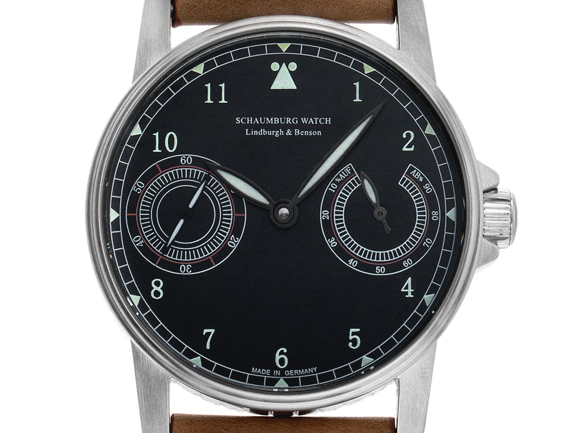 Schaumburg Watch Auf & Ab Flieger Stahl Handaufzug Armband Leder 42mm Neu mit Zertifikat über 1.575,-€