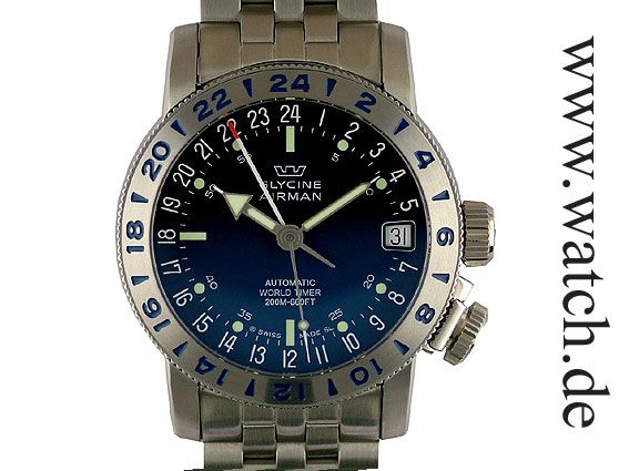Glycine Airman 17 World Timer 4 Zeiger Automatik Blau 46mm Neu