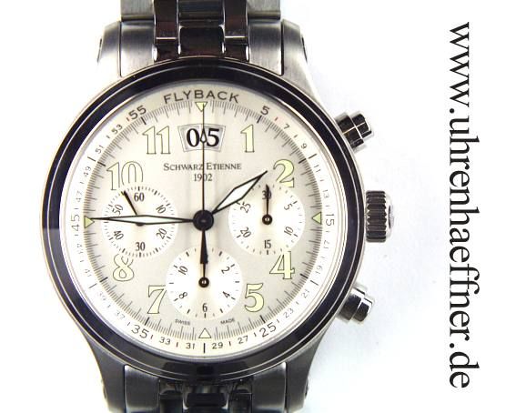 Schwarz Etienne Flyback Chronograph Großdatum 42mm UVP 6338.- N E U