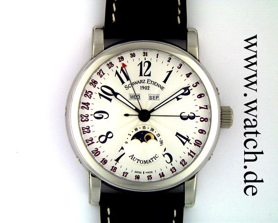 Schwarz Etienne Vollkalender Mondphase 42mm UVP 4530.- N E U