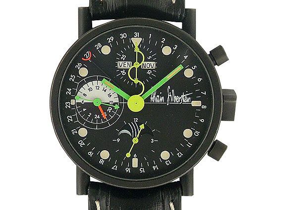 Alain Silberstein Krono Vollkalender Vintage schwarz eloxiert Limitiert 36mm