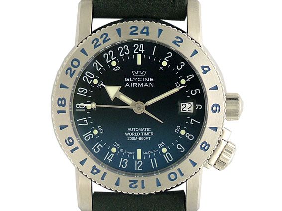 Glycine Airman 18 World Timer 3 Zeiger Automatik Blau 38mm Neu