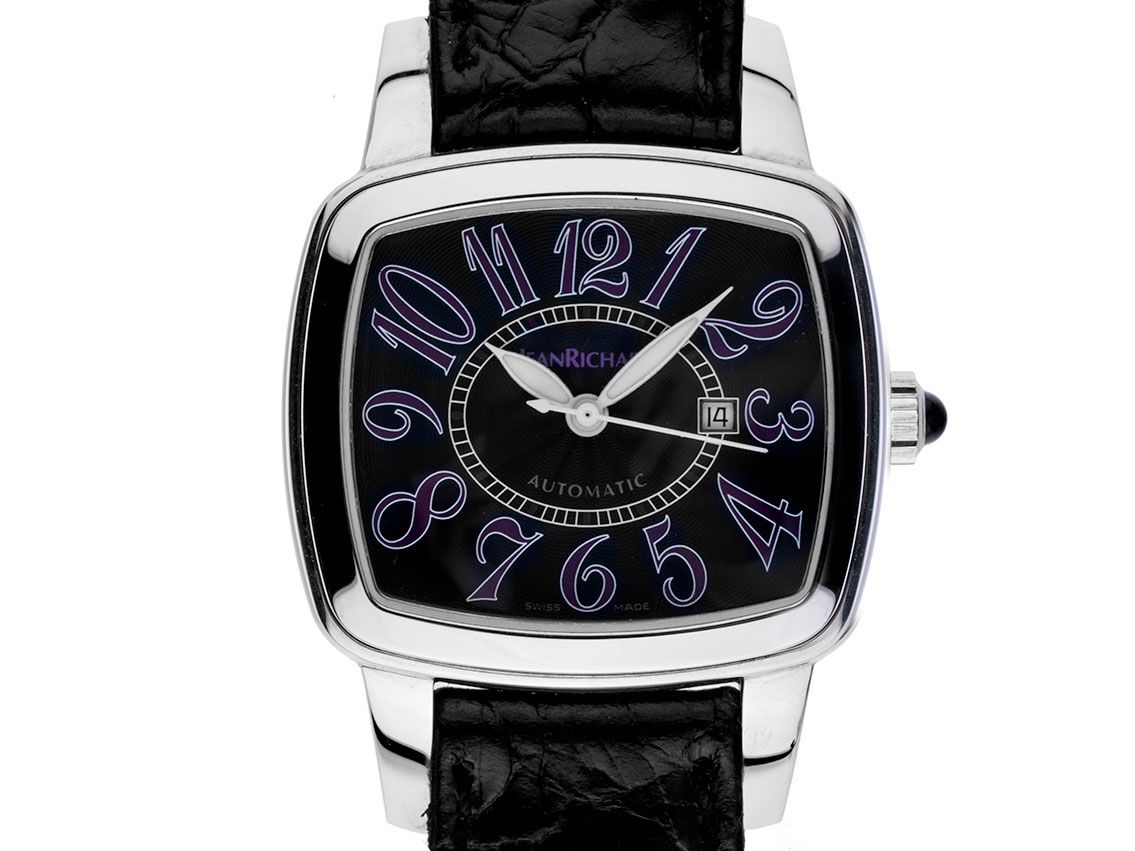 Jean Richard TV Screen Stahl Automatik Armband Leder 32x28mm Box&Pap. Full Set wie Neu