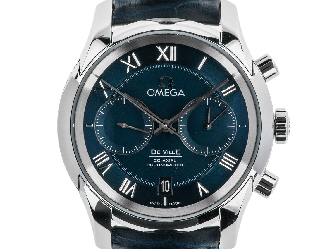 Omega De Ville Co-Axial Stahl Automatik Chronograph Armband Leder 