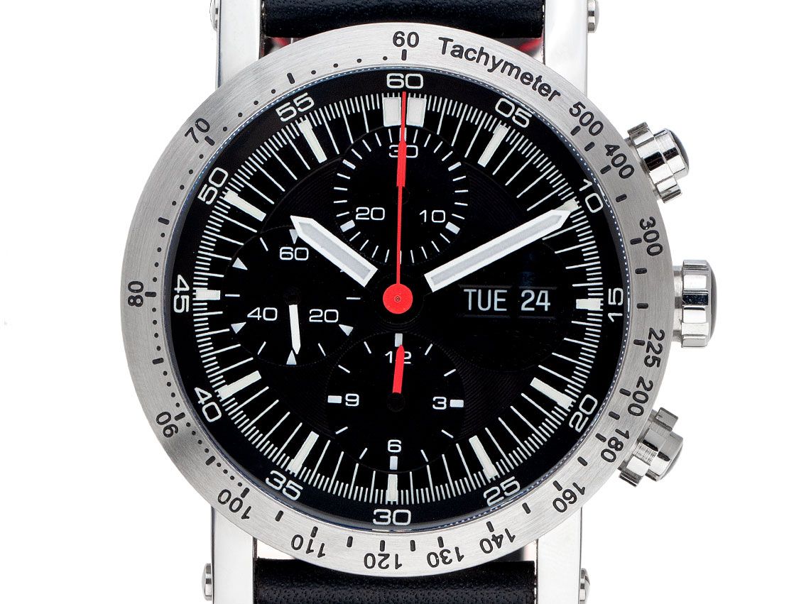 Temption Classic Day Date Stahl Automatik Chronograph Armband Leder Faltschließe 43mm Box&Pap. Full Set Neu