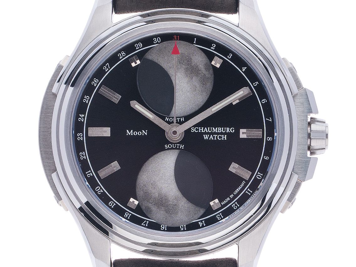 Schaumburg Watch Urbanic Double Moon schwarz Stahl Automatik Armband Leder 45mm Box&Pap. Full Set Neu mit Zertifikat über 4.188,-€ 
