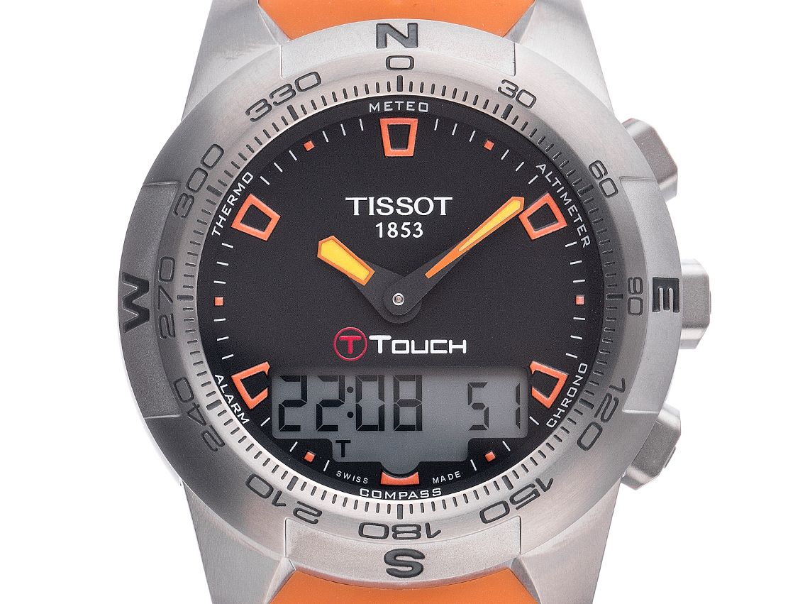 Tissot T-Touch II Chronograph Titan Quarz Armband Kautschuk Orange 43mm Vintage Box&Pap. Full Set Ungetragen mit Zertifikat über 815,-€