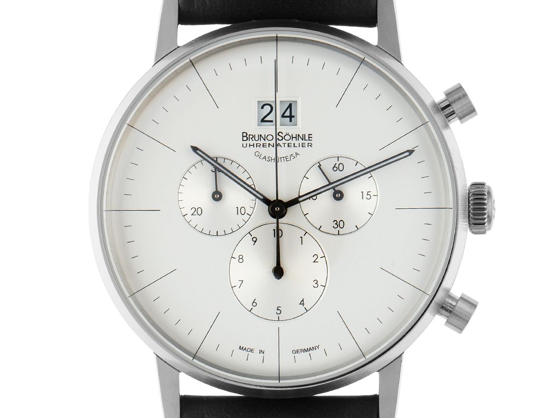 Bruno Söhnle Glashütte Stuttgart Chrono Big Stahl Quarz Chronograph Armband Leder 42mm Box&Pap. Full Set Neu mit Zertifikat über 695,-€