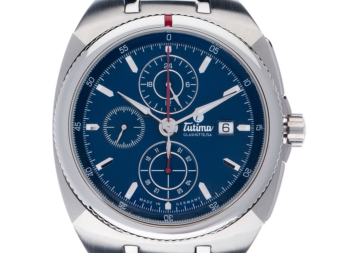 Tutima Saxon One Chronograph Royal Blue Stahl Automatik Armband Stahl 43mm Ref.6420-05 Box&Pap. Full Set Neu