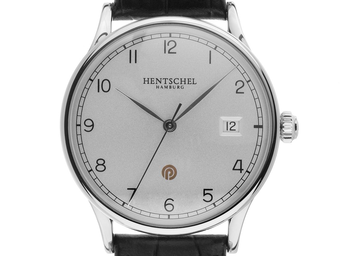 Hentschel Jubiläumsuhr Stahl Automatik Armband Leder 37mm Box&Pap. Full Set Ungetragen mit Zertifikat über 3.900,-€