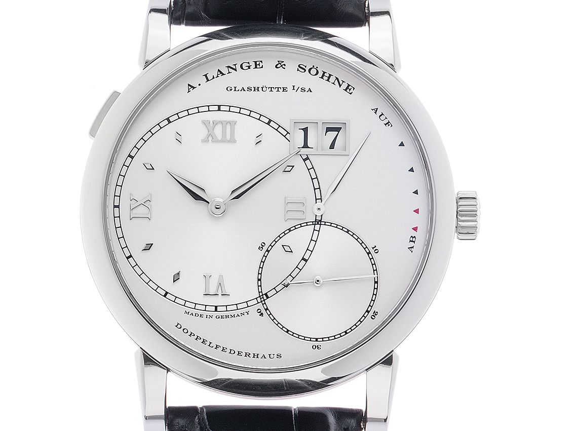 A. Lange & Söhne Grosse Lange 1 950 Platin Handaufzug Armband Leder 41mm Ref.115.026F Box&Pap. Full Set Ungetragen 