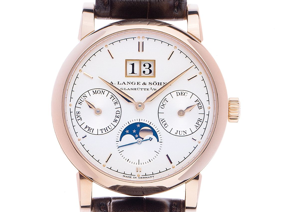 A. Lange & Söhne Saxonia Vollkalender Mondphase 18kt Roségold Automatik Armband Leder 39mm Ref.330.032E Box&Pap. LC 100 Full Set wie Neu mit Zertifikat über 44.500,-€