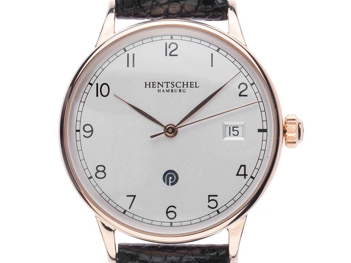 Hentschel Jubiläumsuhr 18kt Roségold Automatik Armband Leder 36mm Bj.2005 Box&Pap Full Set wie Neu mit Zertifikat über 5.100,-€