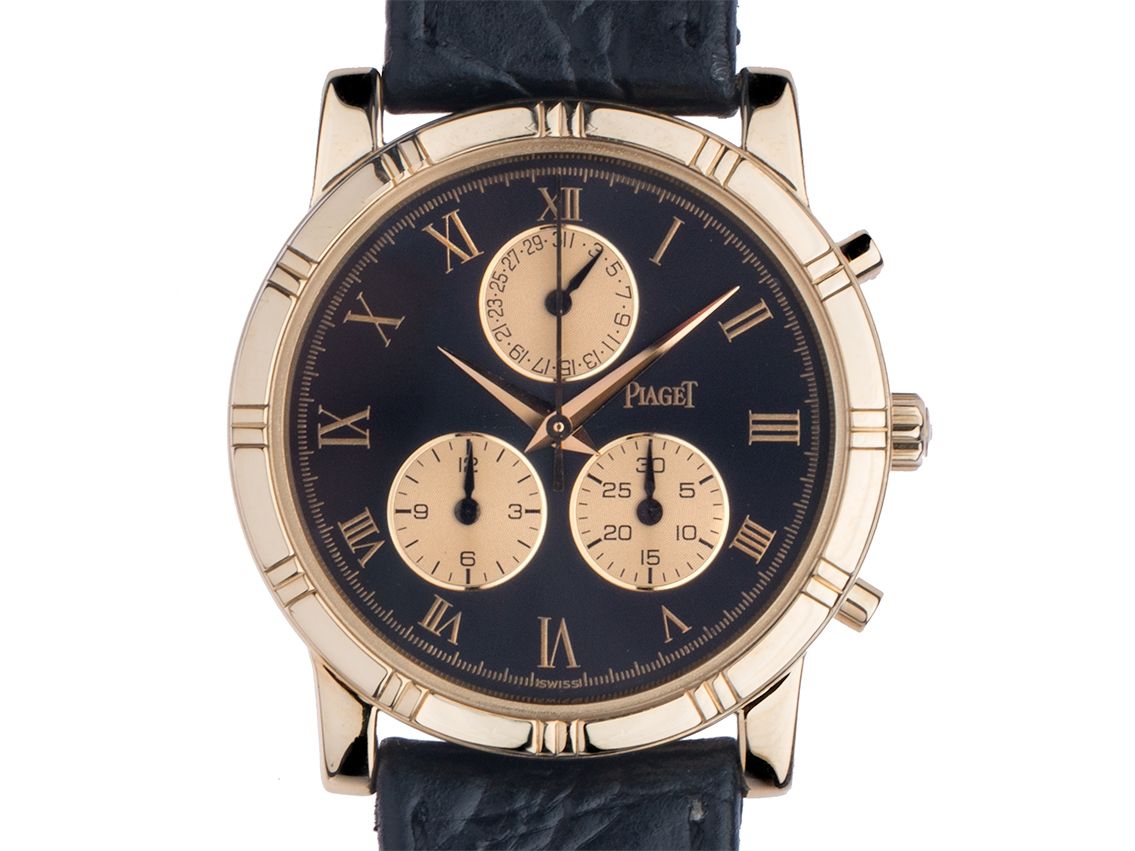 Piaget Haute Complication 18kt Gelbgold Quarz Chronograph Armband Leder 32mm Ref.14023 Vintage Bj.1985 Box&Beschreibung wie Neu mit Zertifikat über 6.900,-€