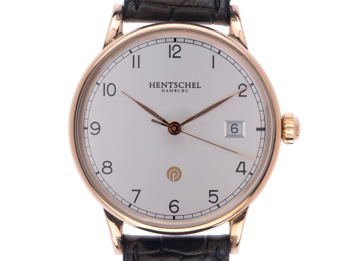 Hentschel Jubiläumsuhr 18kt Roségold Automatik Armband Leder 36mm Vintage Bj.2007 orig.Box Ungetragen mit Zertifikat über 5.100,-€