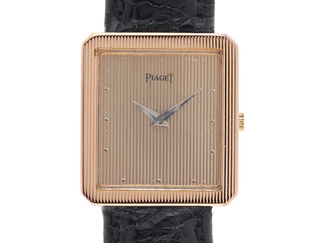 Piaget Classique Ultraflasch 18kt Gelbgold Handaufzug Armband Leder 28x25mm Ref.9154 Vintage Bj.1974 orig. Box wie Neu mit Zertifikat über 6.800,-€