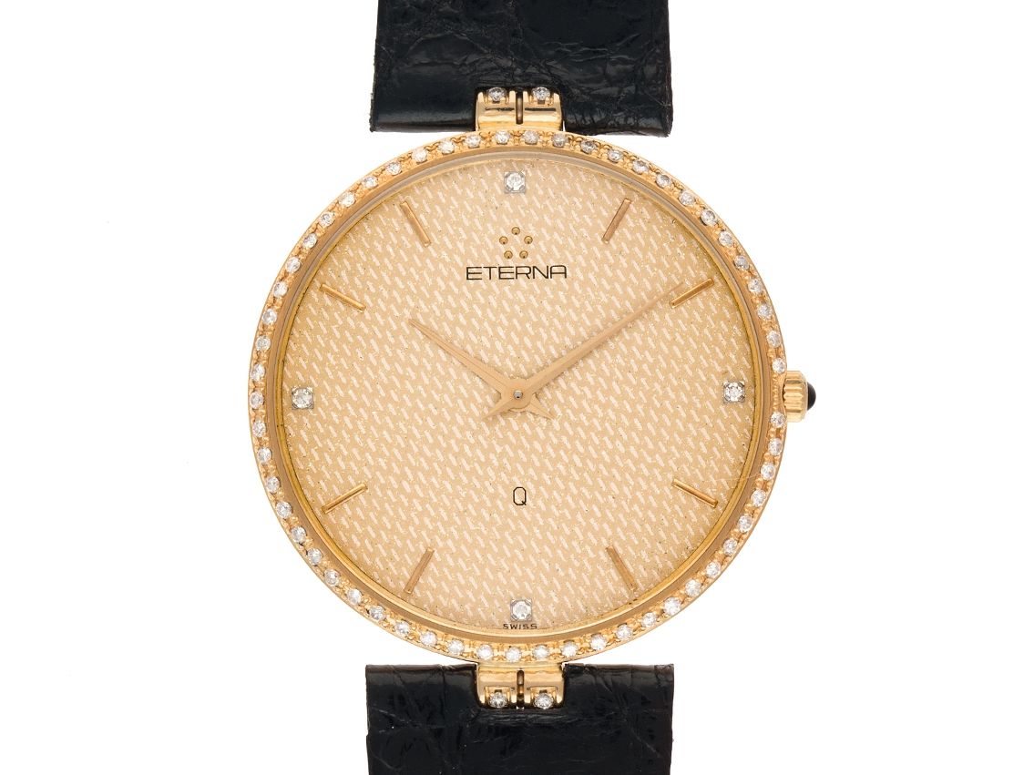 Eterna Classique Extraflach 3,5mm 18kt Gelbgold Diamond Quarz 30mm Vintage Bj.1988 orig.Pap. wie Neu mit Zertifikat über 5.800,-€
