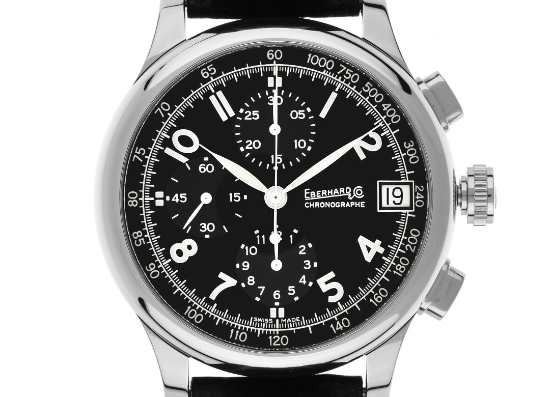 Eberhard & Co Traversetolo Chronograph Stahl Automatik Armband Leder 43mm Ref.31051 Box&Pap. Full Set Ungetragen