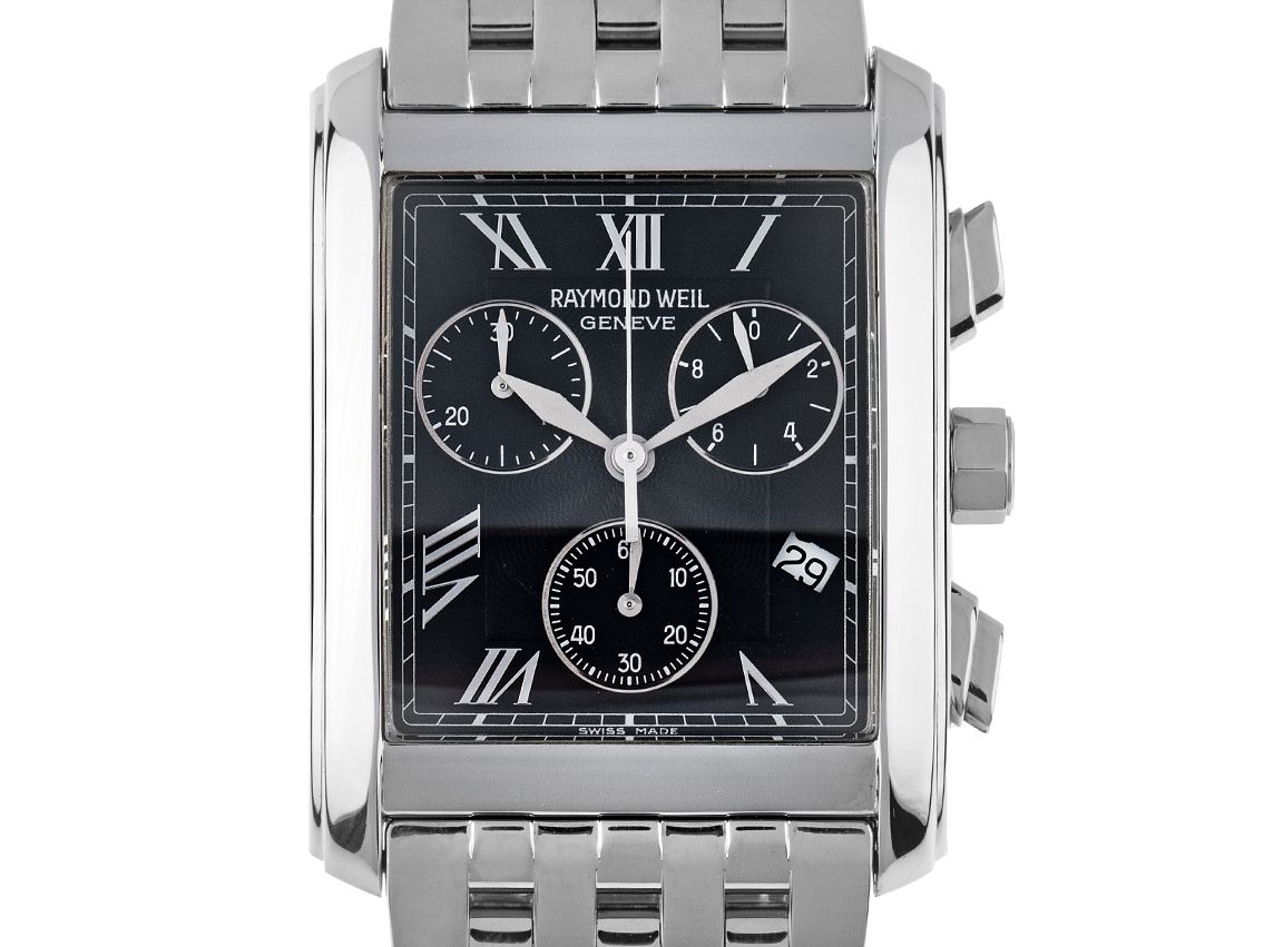 Raymond Weil Don Giovanni Stahl Quarz Chronograph Armband Stahl 39x29mm Ref.4873 Vintage Bj.2000 Box&Beschreibung mit Zertifikat über 1.350,-€