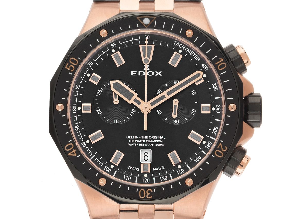 Edox Delfin Stahl PVD Rosé Quarz Chronograph Armband Kautschuk 43mm Ref.10109 357RNCA NIRG Box&Pap. Full Set Neu