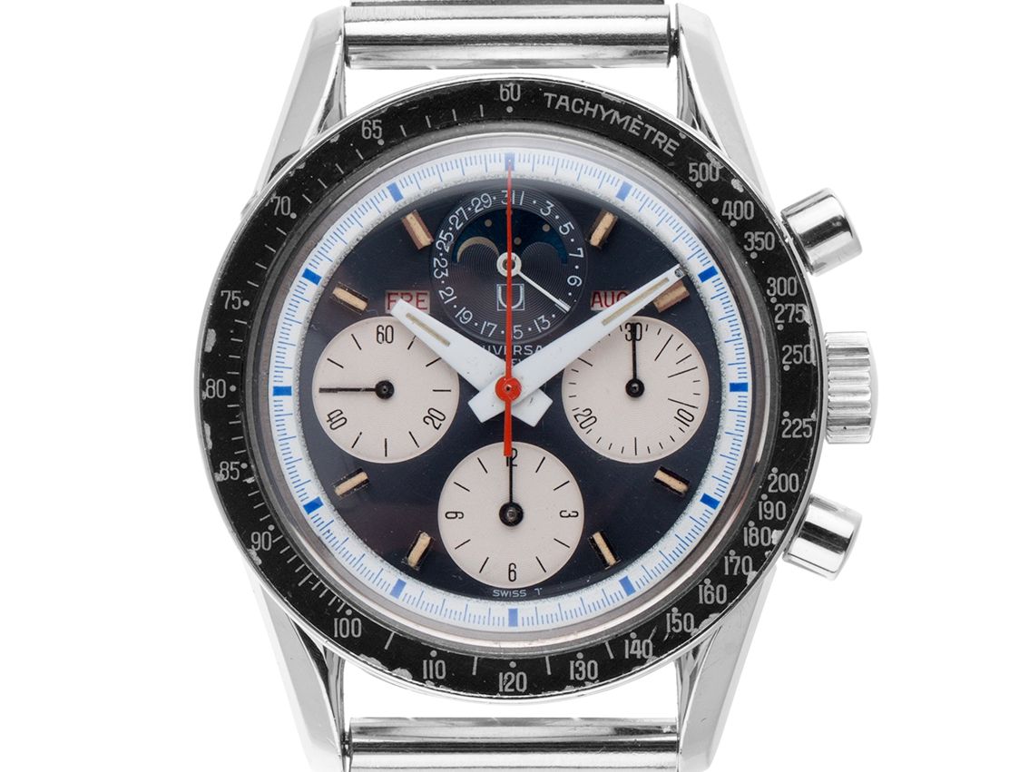 Universal Geneve Tri-Compax Stahl Handaufzug Cal.281 Schaltrad Chronograph Vollkalender Mondphase Slate Dial 36mm Ref.881101 Vintage Bj.1970 mit Zertifikat über 85.000,-€