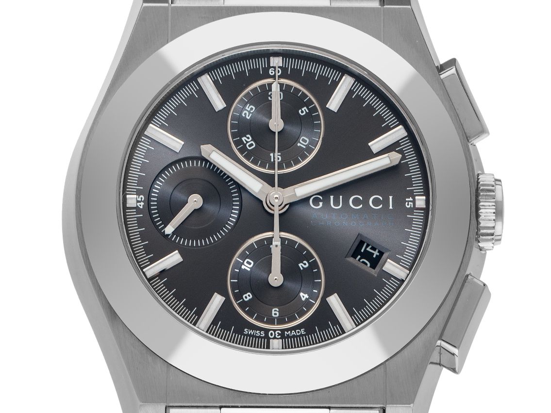 Gucci Pantheon Stahl Automatik Chronograph Armband Stahl 44mm Ref.YA115205 Vintage Bj.2009 Box&Pap. Full Set wie Neu mit Zertifikat über 1990,-€