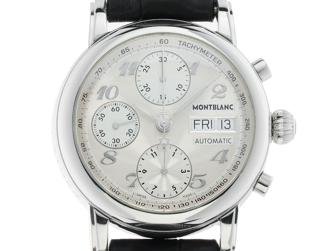 Montblanc Meisterstück Star Stahl Automatik Chronograph 4810 Armband Leder Faltschließe 38mm Ref.08452 Vintage Bj.2007 Box&Pap. Full Set wie Neu mit Zertifikat über 2.500,-€