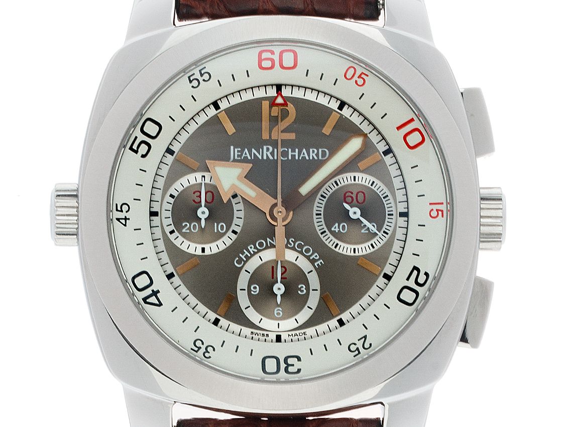 Jean Richard Chronoscope Stahl Automatik Chronograph Armband Leder Faltschließe 43mm Vintage Bj.2012 orig.Pap. wie Neu
