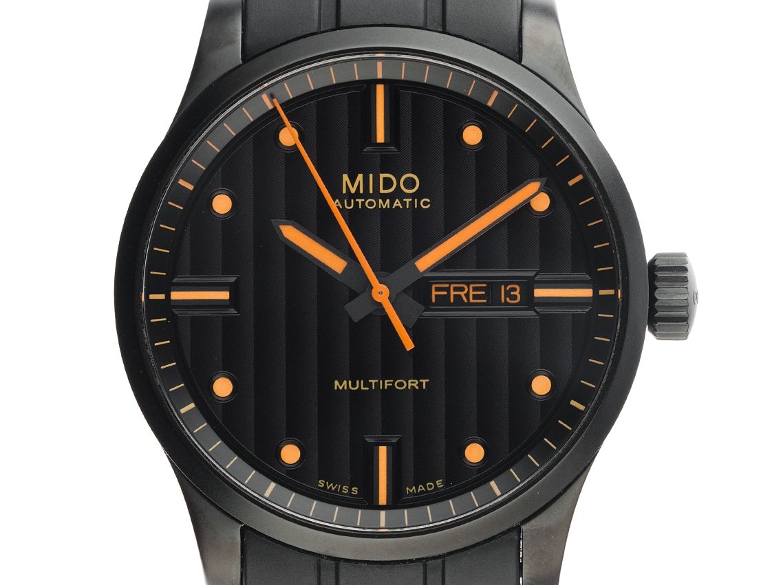 Mido Multifort Day Date Stahl PVD black Automatik Armband Kautschuk 42mm Ref.M005.430 Box&Pap. Full Set wie Neu mit Zertifikat über 850,-€