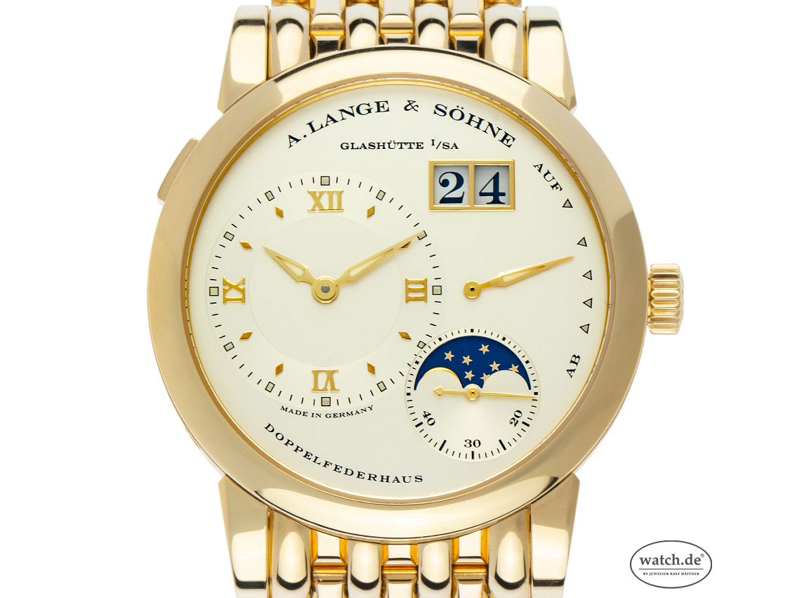 A. Lange & Söhne Lange 1 18kt Gelbgold Handaufzug Mondphase Armband 18kt Gelbgold 38mm Ref.109.021 Vintage Bj.2006 Box&Pap. Full Set mit Zertifikat über 49.000,-€