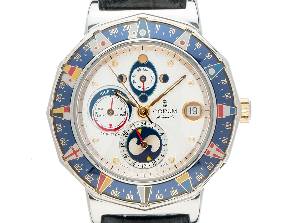Corum Admiral´s Cup Mareé Tides Stahl 18kt Gelbgold Automatik Armband Leder 39mm Ref.277.830.21 Vintage Bj.1990 Box&Pap. Full Set mit Zertifikat über 5.500,-€
