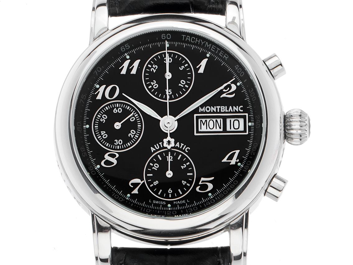 Montblanc Meisterstück Stahl Automatik Chronograph Armband Leder Faltschließe 38mm Ref.0845 Vintage Bj.2012 mit Zertifikat über 3.100,-€