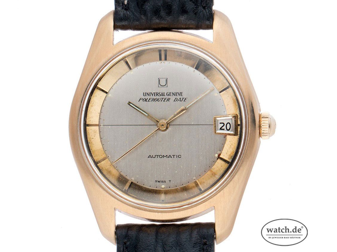 Universal Geneve Polerouter Date Automatic Microrotor Gelbgold Automatik Armband Leder 34mm Ref.569 119/02 Vintage Bj.1970 mit Zertifikat über 3.500,-€