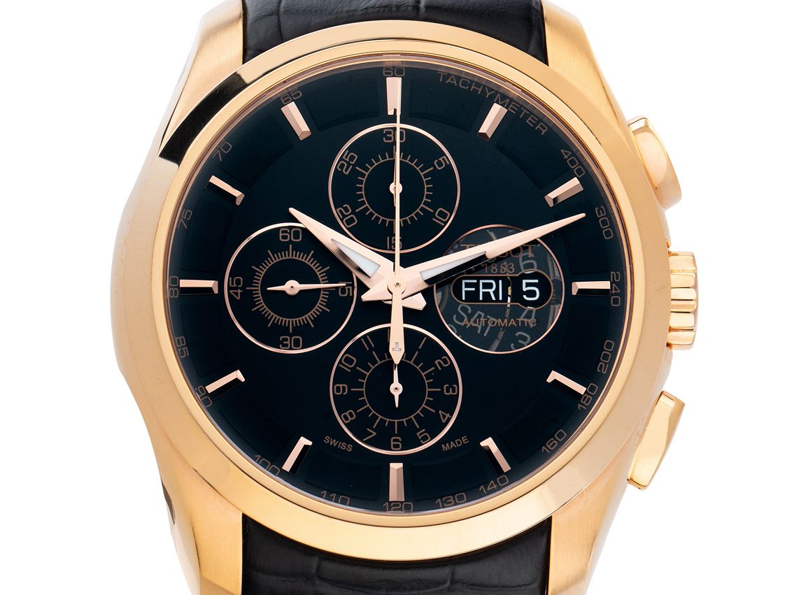 Tissot T-Trend Couturier Chronograph Day Date Roségold PVD Automatik Armband Leder Faltschließe 45mm Ref.T035.614 Box&Pap. Full Set wie Neu mit Zertifikat über 1.600,-€