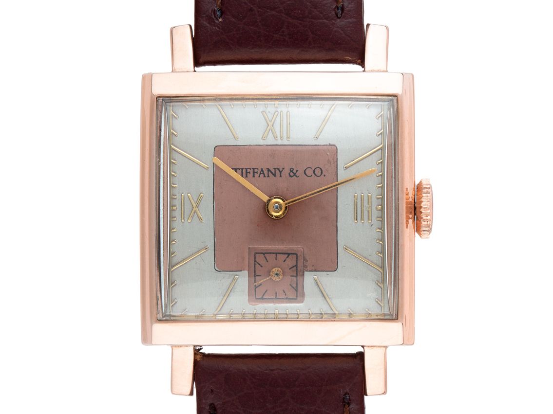 Tiffany & Co. kleine Sekunde Roségold Handaufzug Armband Leder 26x26mm Vintage Bj.1940 mit Zertifikat über 2.500,-€