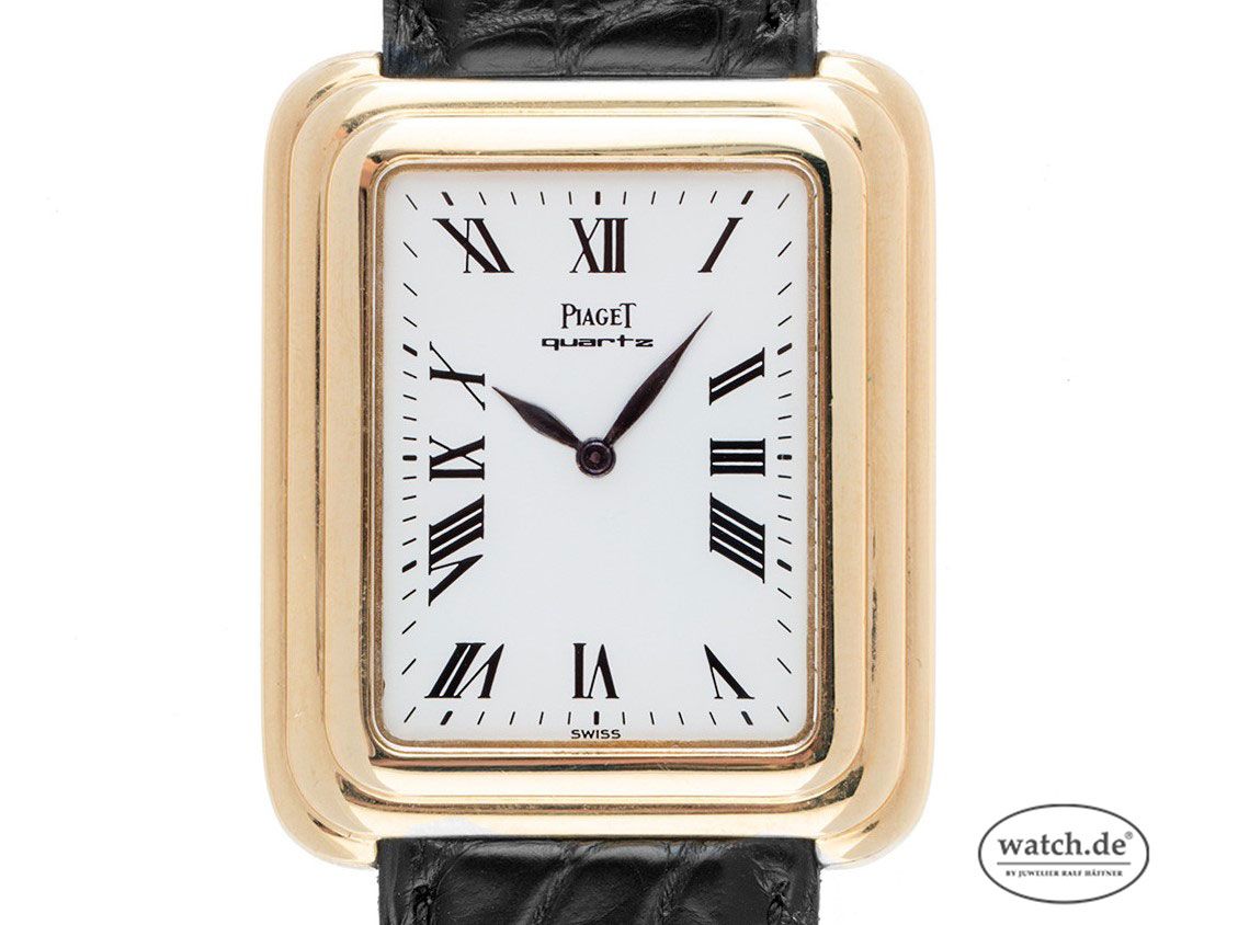 Piaget Beta MM Medium Größe 18kt Gelbgold Quarz Armband Leder 34x28mm Ref.74121 Vintage Bj.1983 orig.Box wie Neu mit Zertifikat über 17.500,-€
