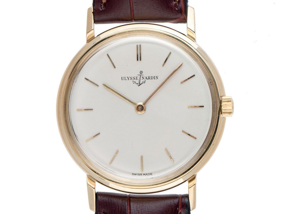 Ulysse Nardin Ultraflach 18kt Gelbgold Handaufzug Armband Leder 33mm Vintage Bj.1960