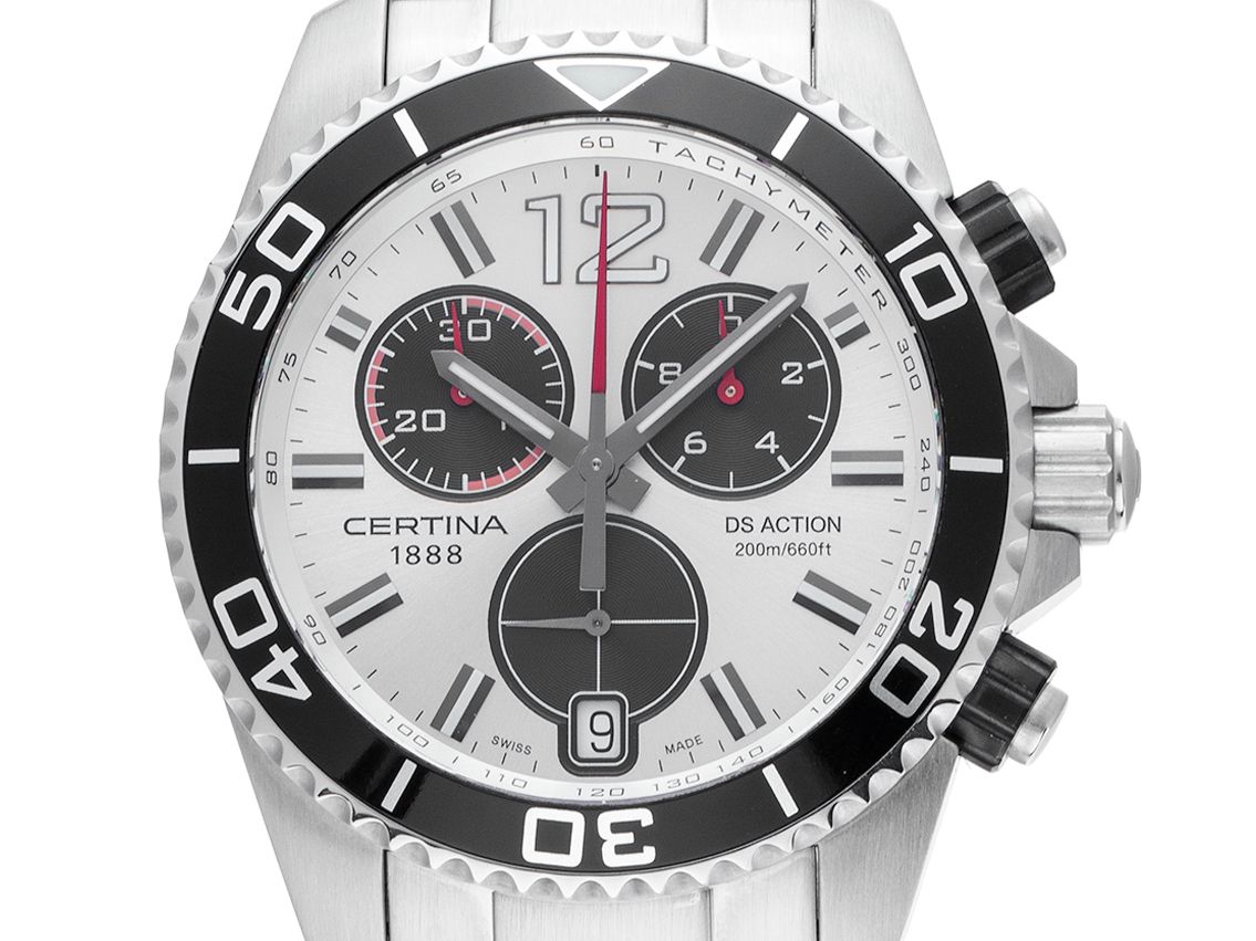 Certina DS Action Stahl Quarz Chronograph Armband Stahl 42mm Bj.2013 Vintage Box&Pap. wie Neu